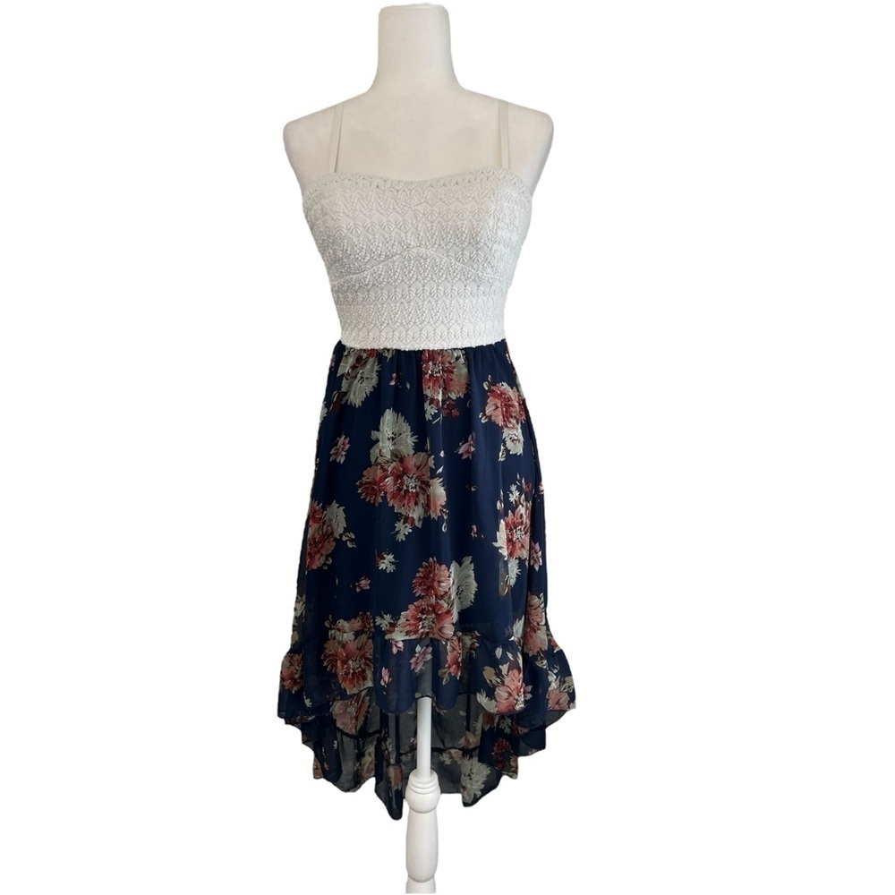 Lily Star White and Blue High-Low Midi Dress
